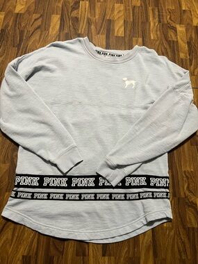 PINK Victoria Secret Lavender Crew Neck Varsity Womens Long Sleeve Small (flaw)